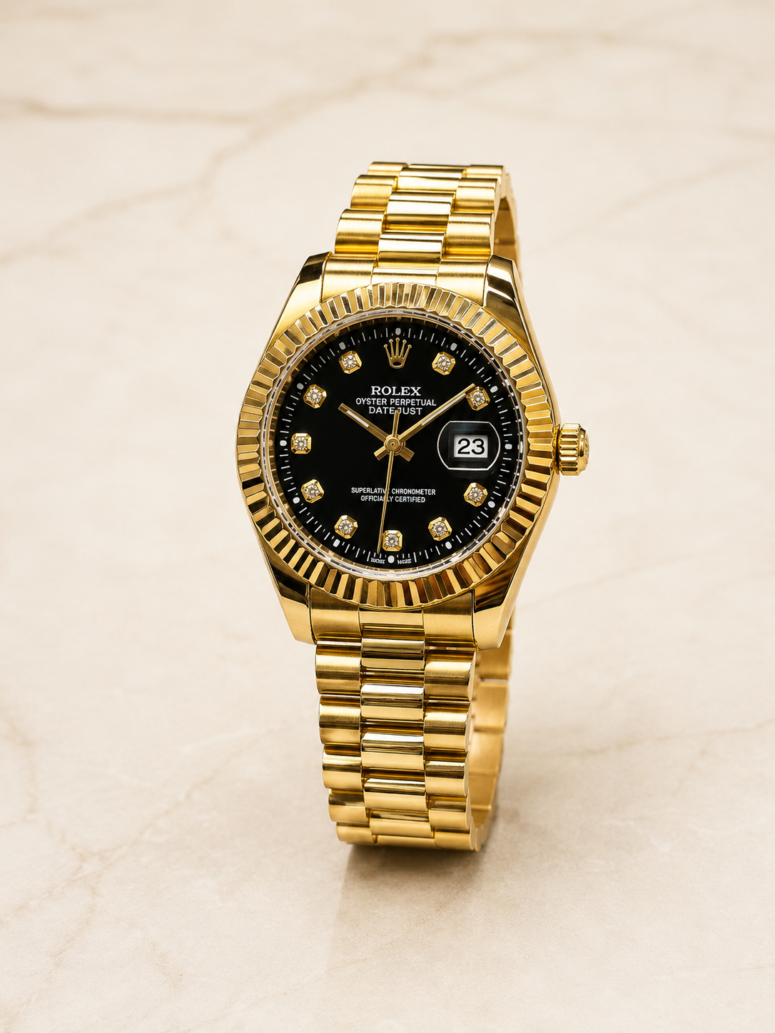 Luxury Gold Date Style Watch – Black Dial | Premium Stainless Steel Wrist Watch