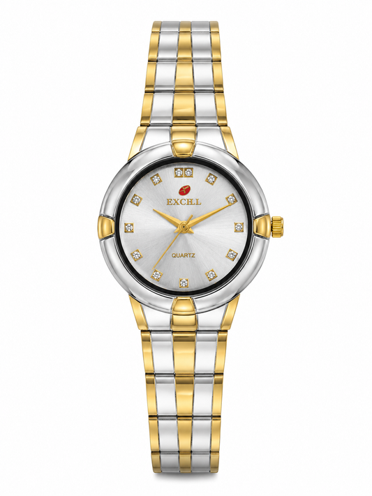 EXCELL Two Tone Women's Quartz Watch – Silver Dial | Elegant Stainless Steel Wrist Watch