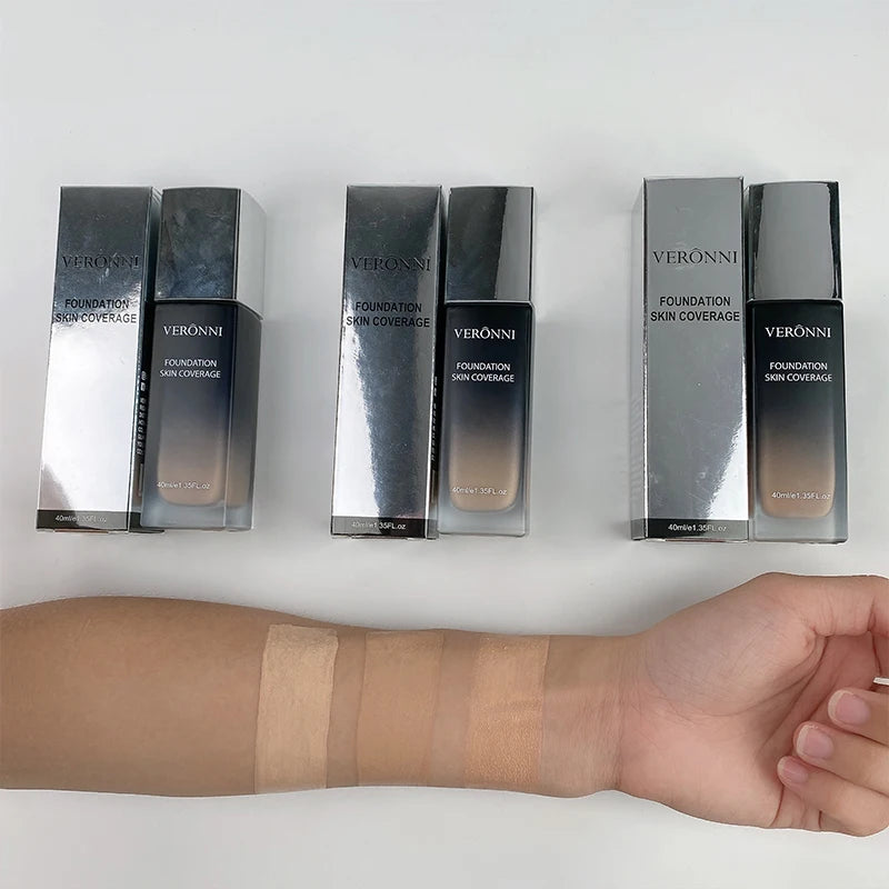VERONNI 40ml Foundation Skin Full Coverage Concealer Oil-control Base Primer Face Makeup Soft Long Lasting Foundation