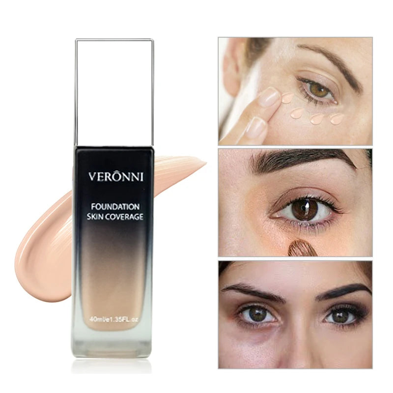VERONNI 40ml Foundation Skin Full Coverage Concealer Oil-control Base Primer Face Makeup Soft Long Lasting Foundation