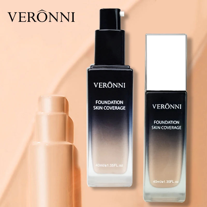 VERONNI 40ml Foundation Skin Full Coverage Concealer Oil-control Base Primer Face Makeup Soft Long Lasting Foundation