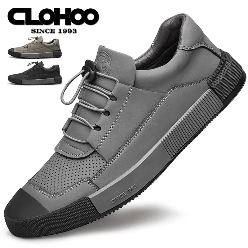 CLOHOO Men's Comfortable Sports Shoes Breathable Casual Shoes Durable Ultrafine Fiber Leather Slip-On Business And Street Style