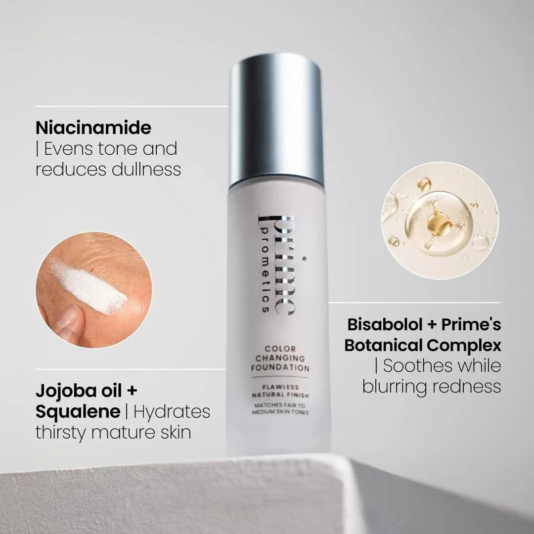 Prime Prometics Color Changing Foundation - Self-Adjusting Shade Technology Over 12h Long-Lasting Coverage Smoothing & Breathabl
