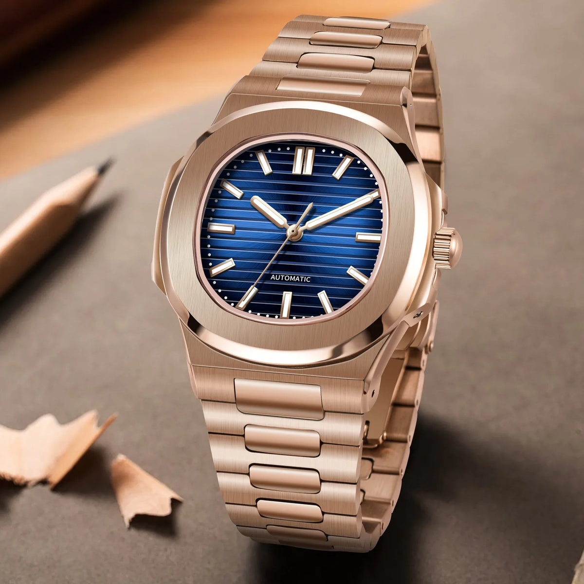 2026 MACARLON Design New Nautilus Style Mechanical Watch Men Sapphire Glass Luminous Stainless Steel Waterproof Automatic Watch