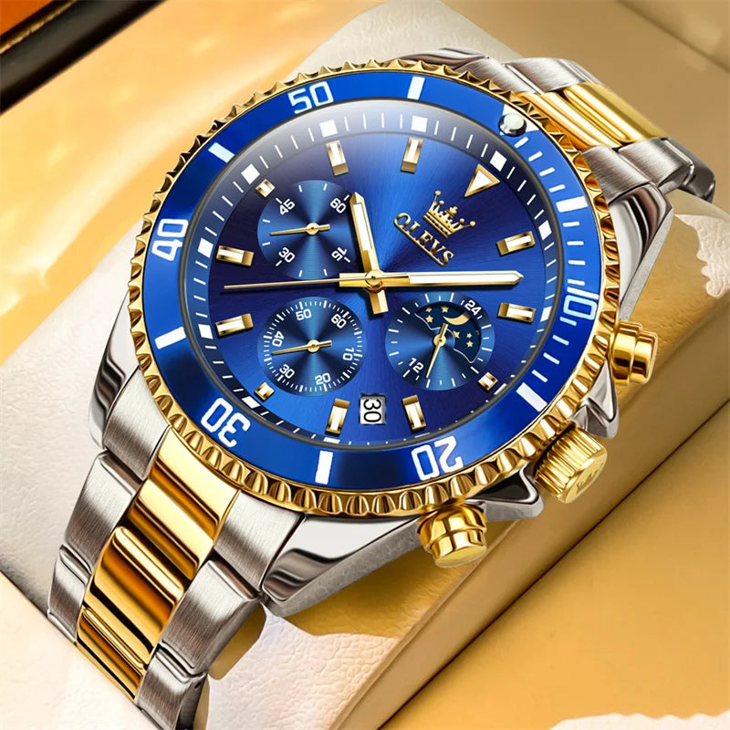 OLEVS Watch Men Top Brand Luxury Gold Quartz Military Watches Waterproof Date Luminous Stainless Steel Men Clock Reloj