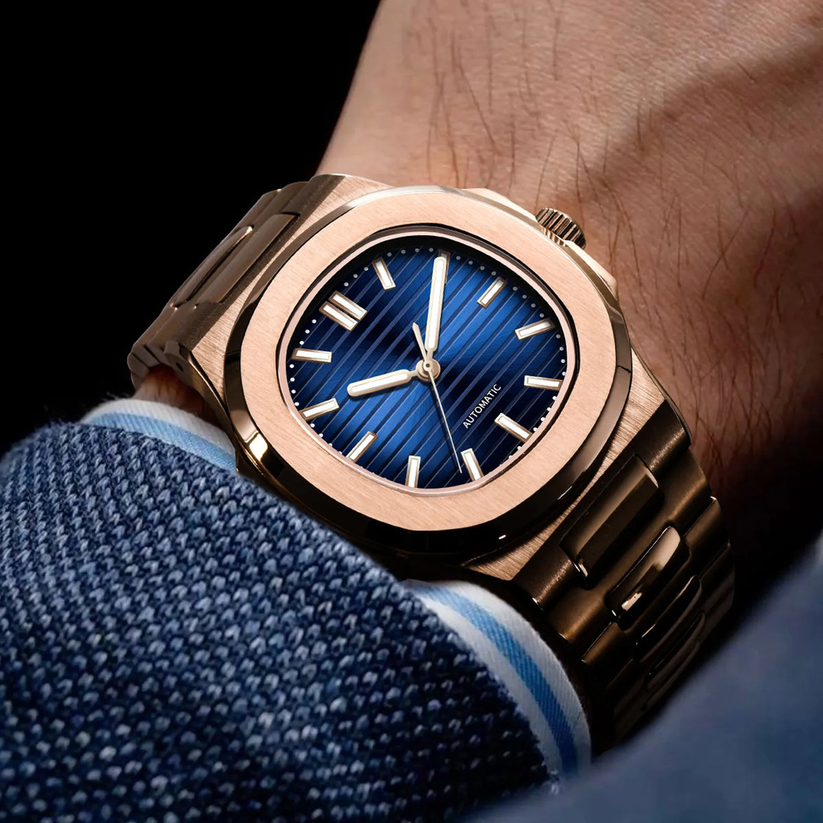 2026 MACARLON Design New Nautilus Style Mechanical Watch Men Sapphire Glass Luminous Stainless Steel Waterproof Automatic Watch