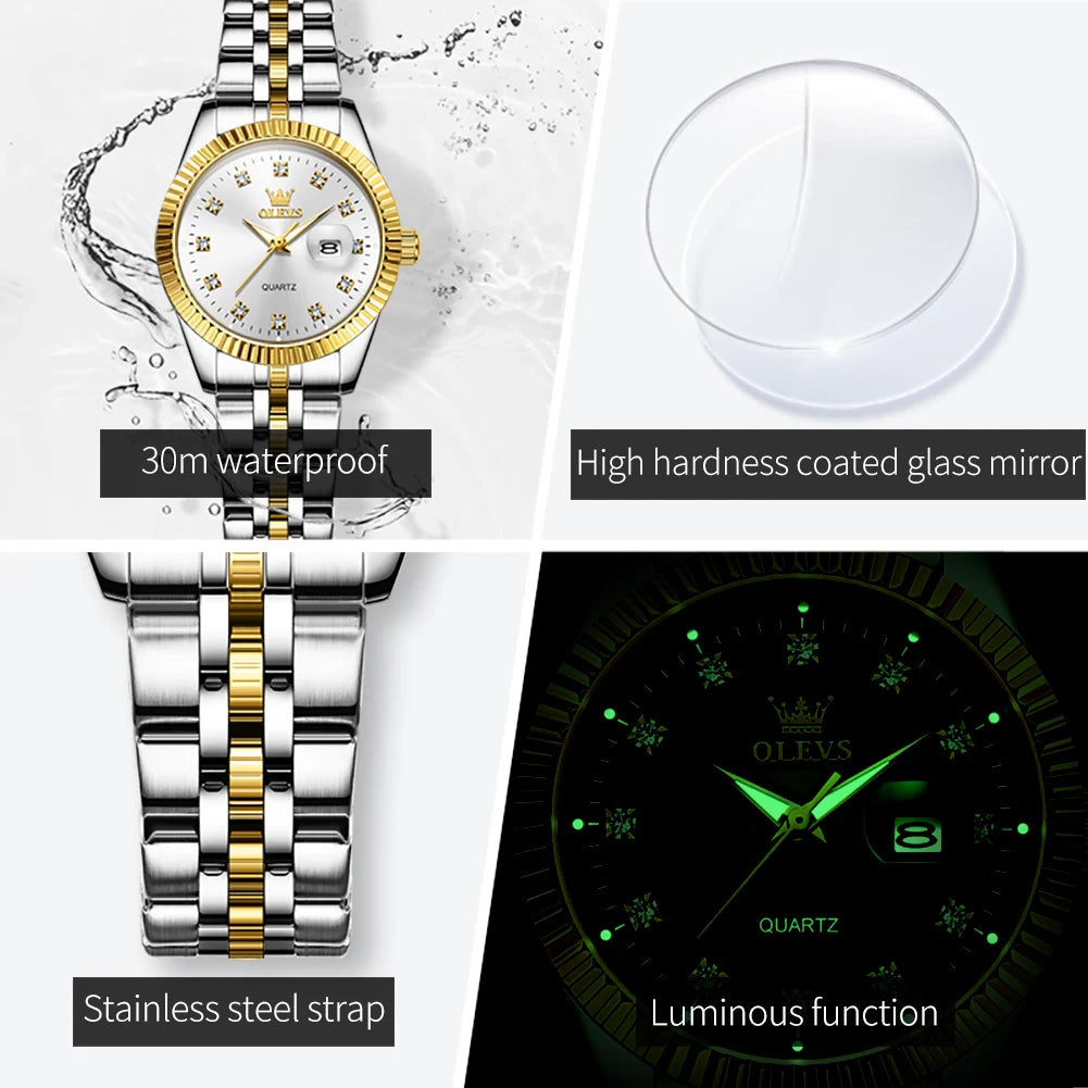 OLEVS 5526 Women Watch Diamond Scale Quartz Fashion Ladies Wrist Watches Date Waterproof Luminous Luxury Dress Watch For Women