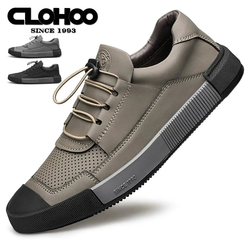 CLOHOO Men's Comfortable Sports Shoes Breathable Casual Shoes Durable Ultrafine Fiber Leather Slip-On Business And Street Style