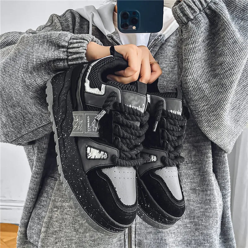 Thick-soled  Casual Men's Sports Shoes Fashion Designer Walking Street Men's Shoes Retro Color Matching Daddy Lace-up Men
