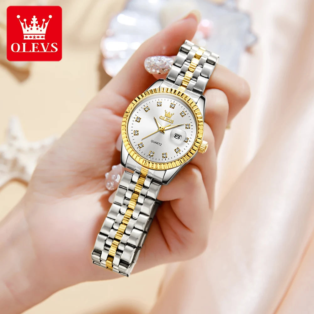 OLEVS 5526 Women Watch Diamond Scale Quartz Fashion Ladies Wrist Watches Date Waterproof Luminous Luxury Dress Watch For Women