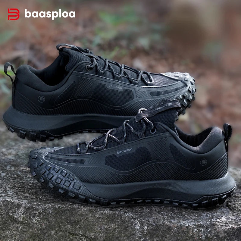Baasploa Hiking Shoes Men Outdoor Waterproof Camping Resistant Non Slip Sneakers Male Casual Lightweight Lace-Up Walking Shoes