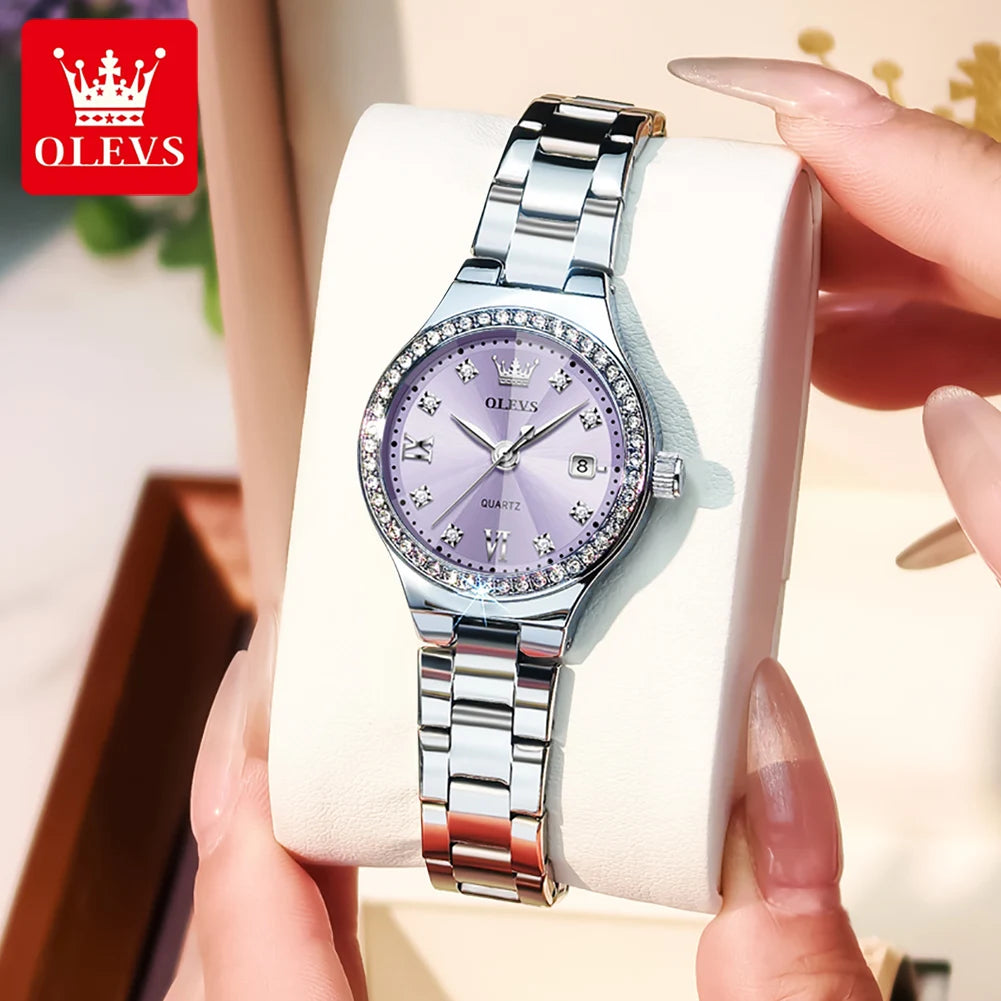 OLEVS New 5628 Quartz Watch for Women Steel Strap Zircon Bezel Auto Date Waterproof Rhombus Mirror Original Ladies Dress Watches