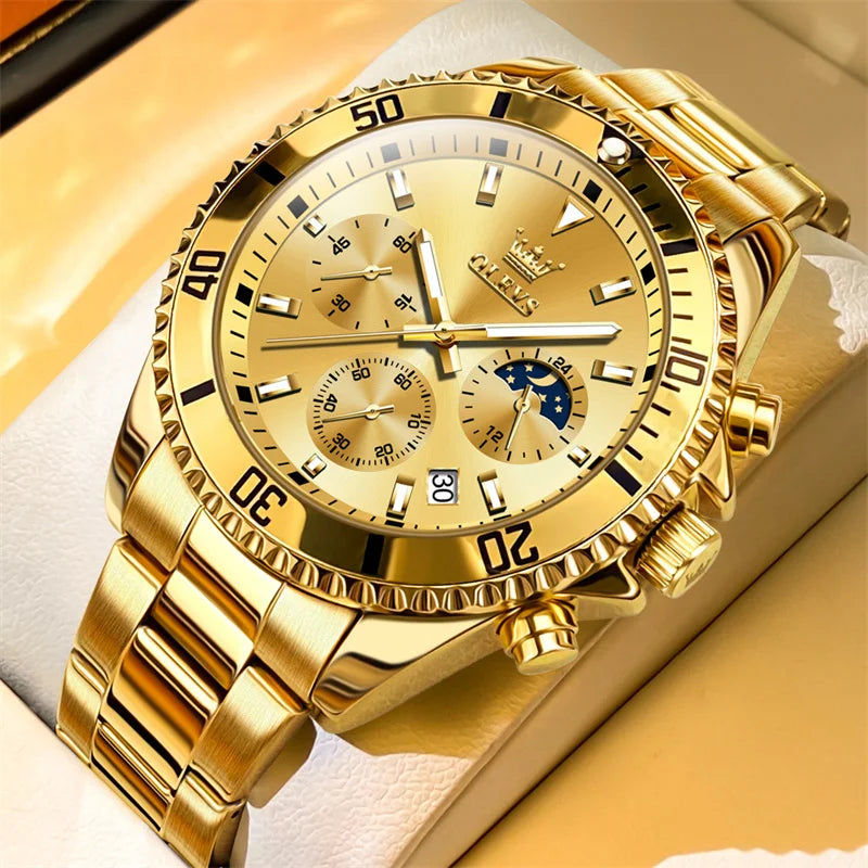 OLEVS Watch Men Top Brand Luxury Gold Quartz Military Watches Waterproof Date Luminous Stainless Steel Men Clock Reloj