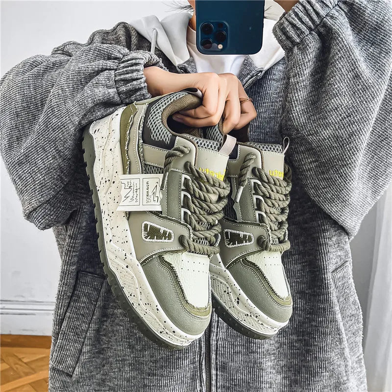 Thick-soled  Casual Men's Sports Shoes Fashion Designer Walking Street Men's Shoes Retro Color Matching Daddy Lace-up Men
