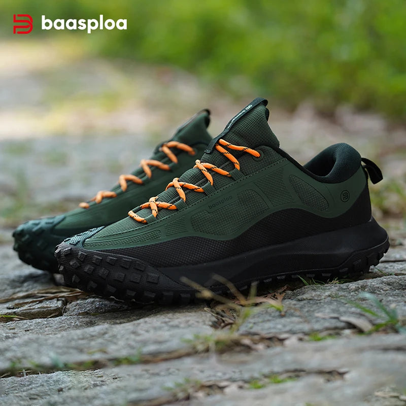 Baasploa Hiking Shoes Men Outdoor Waterproof Camping Resistant Non Slip Sneakers Male Casual Lightweight Lace-Up Walking Shoes
